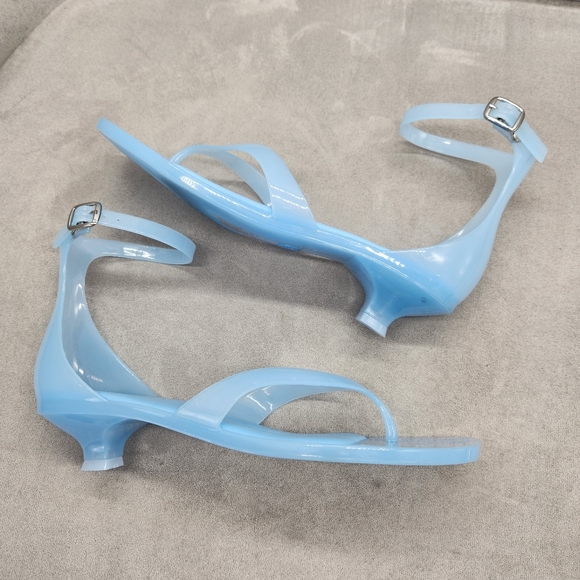 Jeffrey Campbell Thong Sandals 8 Blue Jelly Gumdrop Kitten Heel Ankle New $65 - Picture 5 of 16
